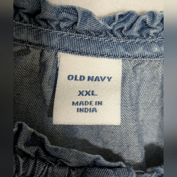 EUC Old Navy Blue Chambray Flutter Sleeve Ruffled Blouse XXL - Picture 6 of 8